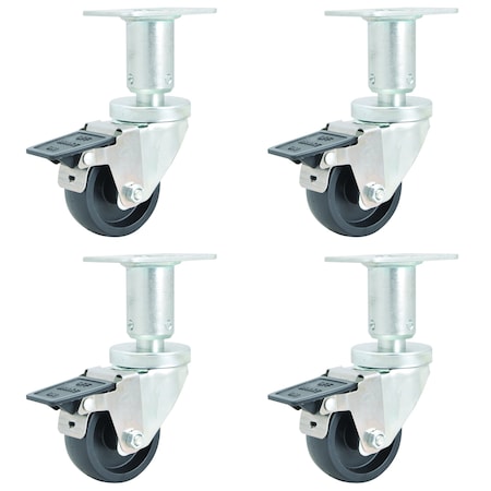 Bk Resources 3-inch Adjustable Swivel Casters, Phenolic Wheels, Toe Brake, 350lb Capacity, Oil Resistant, 4PK 3SBR-R1PT-PH-TAB-4